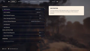 In-game settings menu