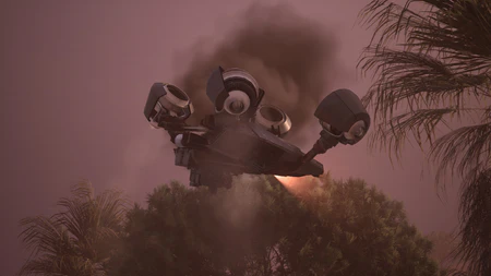 Side view of a damaged Rocketeer